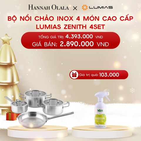  A100_DEAL 36: BỘ NỒI CHẢO INOX 4 MÓN CAO CẤP LUMIAS ZENITH 4SET 