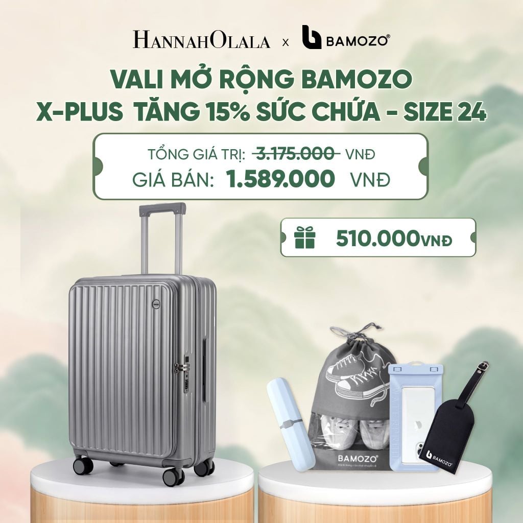 VALI MỞ RỘNG BAMOZO X-PLUS TĂNG 15% SỨC CHỨA, NHỰA PC NGUYÊN KHỐI ( (TẶNG TAG VALI DA + TÚI ĐỰNG ĐT CHỐNG NƯỚC + TÚI ĐỰNG GIÀY + HỘP ĐỰNG BÀN CHẢI) - A690 