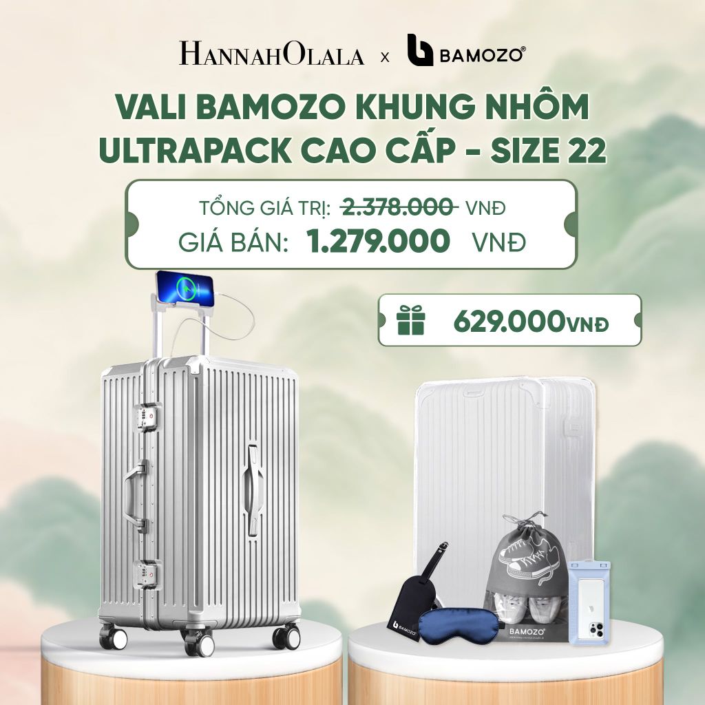  VALI BAMOZO KHUNG NHÔM ULTRAPACK CAO CẤP (TẶNG TÚI ĐỰNG GIÀY + BỌC VALI CC TRONG SUỐT + THẺ TAG DA CHỐNG THẤT LẠC + BỊT MẮT LỤA + TÚI ĐỰNG ĐT CHỐNG NƯỚC) - DEAL 4 - A782 