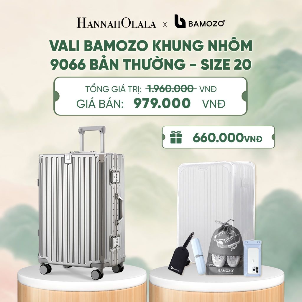  VALI BAMOZO KHUNG NHÔM 9066 BẢN THƯỜNG (TẶNG BỌC VALI TRONG SUỐT + TAG HÀNH LÝ DA + TÚI ĐỰNG GIÀY + HỘP ĐỰNG BÀN CHẢI + TÚI ĐỰNG ĐT CHỐNG NƯỚC) - DEAL 3 - A764 