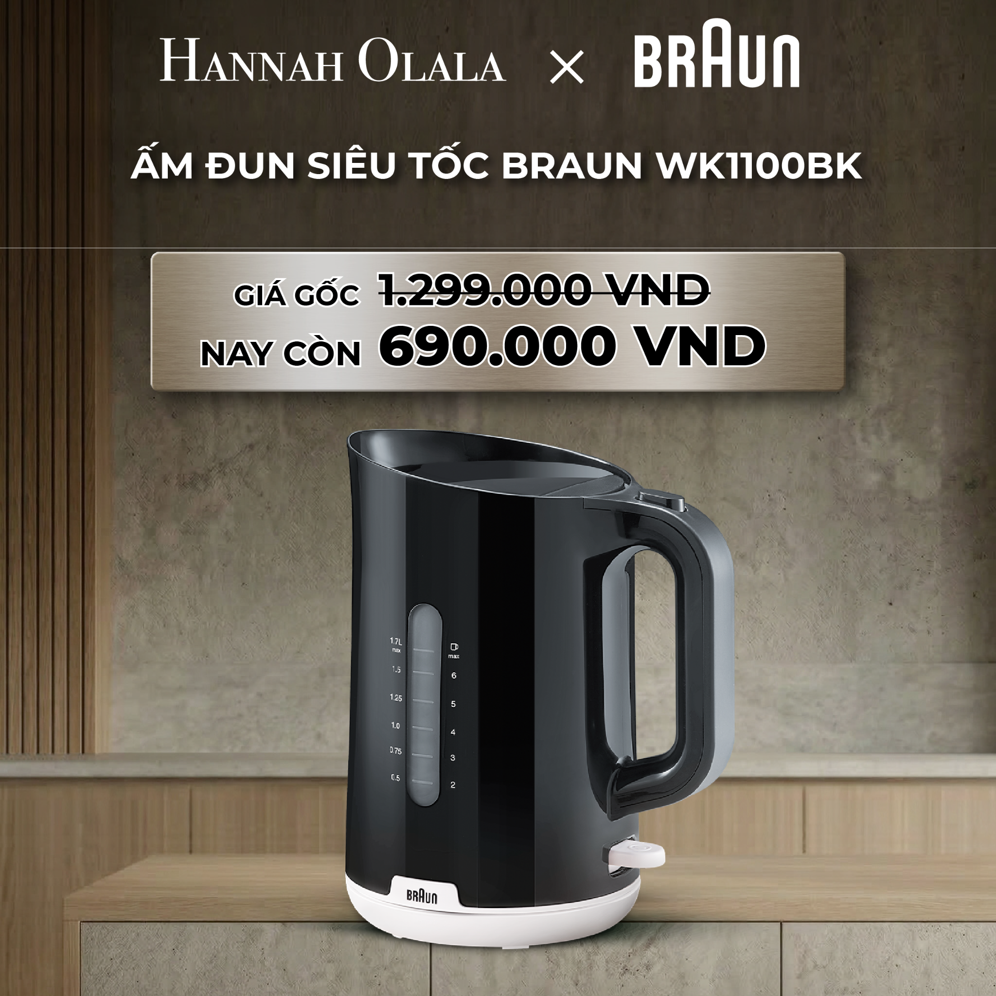 Bình Đun Siêu Tốc Braun 1.7 Lít Wk1100Bk