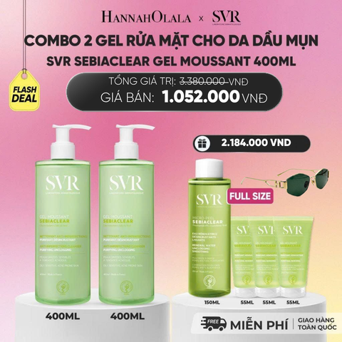  [FLASHSALE] COMBO 2 GEL RỬA MẶT CHO DA DẦU MỤN, KHÔNG CHỨA XÀ PHÒNG SVR SEBIACLEAR GEL MOUSSANT 400ML - DEAL 13.1 - A3600 