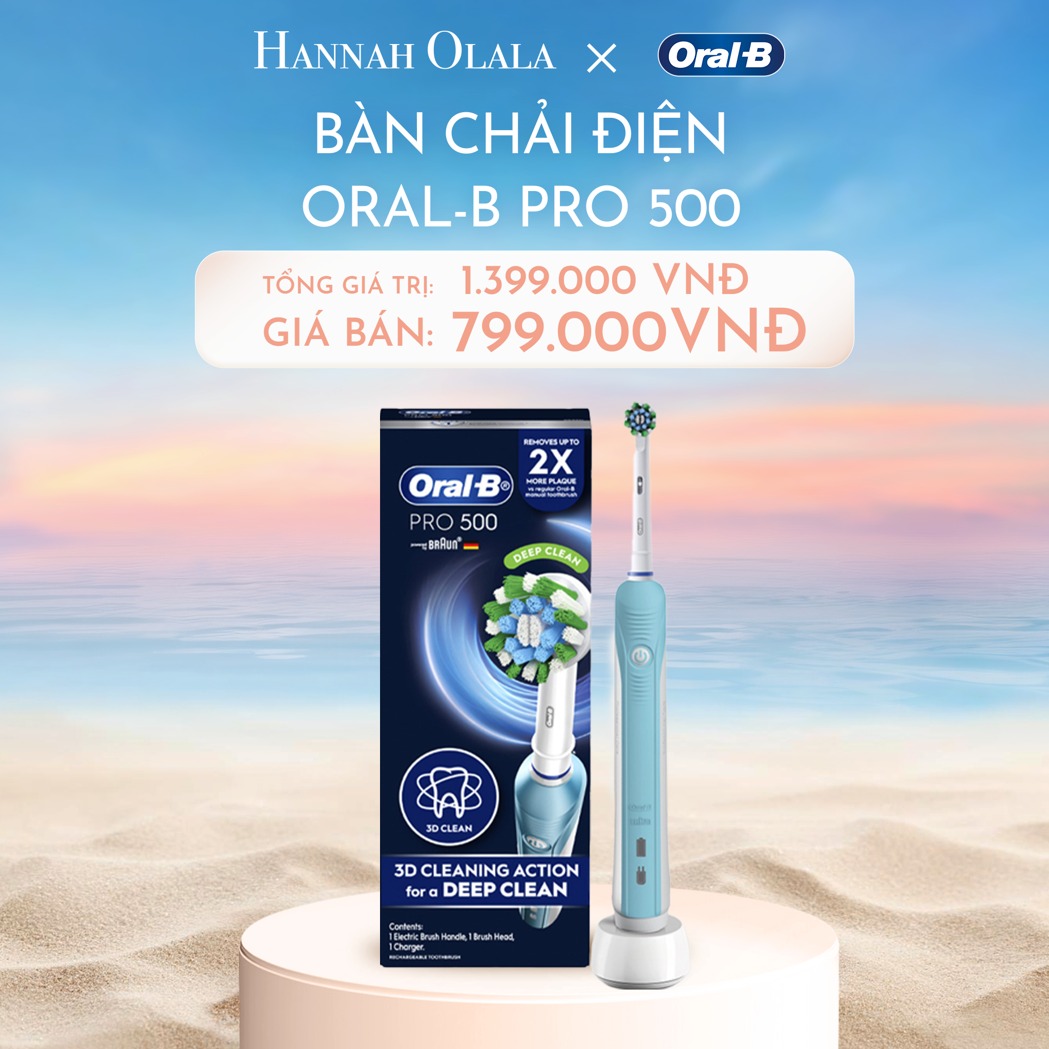  C703_DEAL 2: BÀN CHẢI ĐIỆN ORAL-B PRO 500 - SX TẠI ĐỨC - CÔNG NGHỆ 3D CHẢI SẠCH TỐI ƯU 