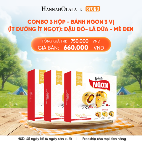  DEAL 5: COMBO 3 HỘP - BÁNH NGON 3 VỊ (ÍT ĐƯỜNG ÍT NGỌT): ĐẬU ĐỎ- LÁ DỨA - MÈ ĐEN 