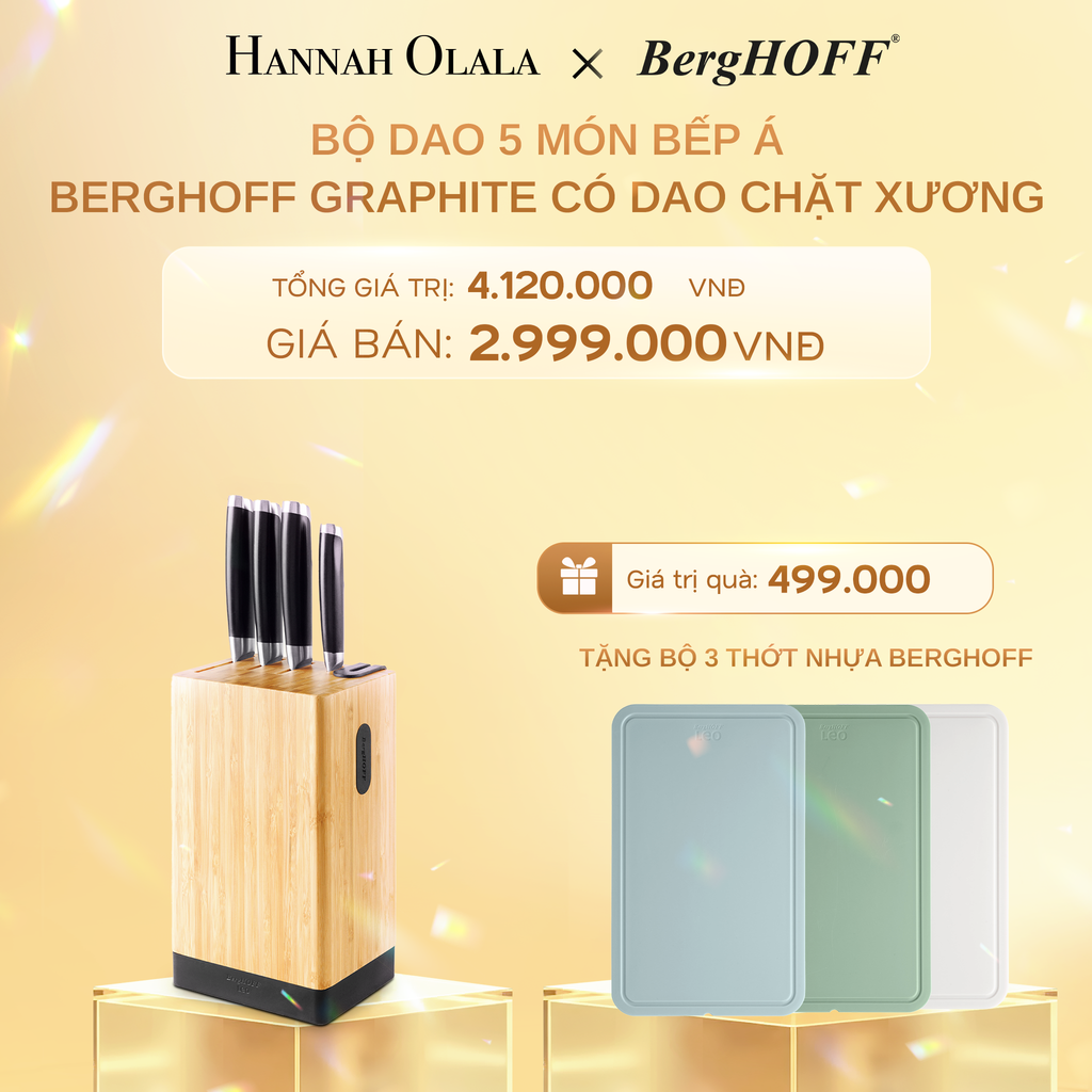  C374_DEAL 4: BỘ DAO 5 MÓN BẾP Á BERGHOFF GRAPHITE CÓ DAO CHẶT XƯƠNG - TẶNG BỘ 3 THỚT NHỰA BERGHOFF 