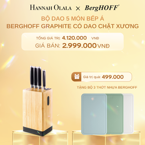  C374_DEAL 4: BỘ DAO 5 MÓN BẾP Á BERGHOFF GRAPHITE CÓ DAO CHẶT XƯƠNG - TẶNG BỘ 3 THỚT NHỰA BERGHOFF 