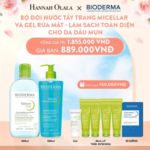  A132_DEAL 5: BỘ ĐÔI NƯỚC TẨY TRANG MICELLAR VÀ GEL RỬA MẶT LÀM SẠCH TOÀN DIỆN CHO DA DẦU,MỤN 