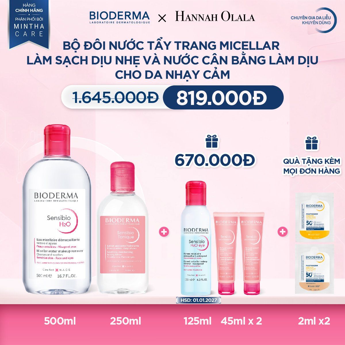  DEAL 3: BỘ ĐÔI NƯỚC TẨY TRANG MICELLAR LÀM SẠCH DỊU NHẸ VÀ NƯỚC CÂN BẰNG LÀM DỊU CHO DA NHẠY CẢM 