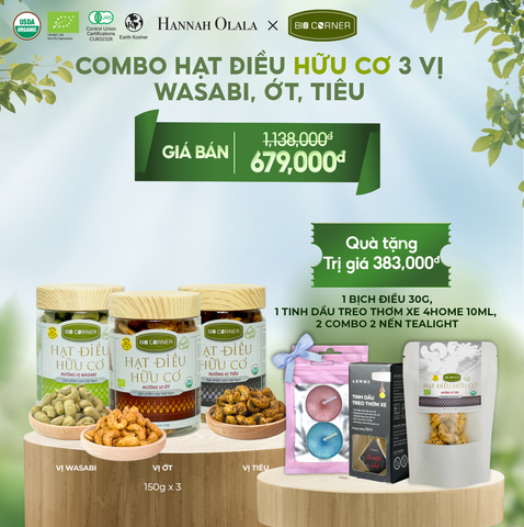  T2_DEAL 2: COMBO HẠT ĐIỀU HỮU CƠ 3 VỊ - WASABI, ỚT, TIÊU 
