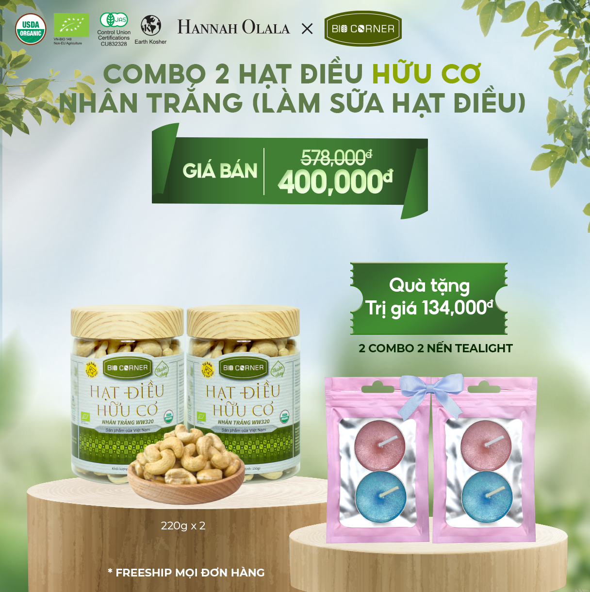  E11_DEAL 8: COMBO 2 HẠT ĐIỀU HỮU CƠ NHÂN TRẮNG (LÀM SỮA HẠT ĐIỀU) (150G) 