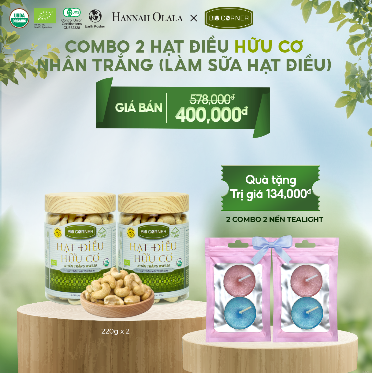  T8_DEAL 8: COMBO 2 HẠT ĐIỀU HỮU CƠ NHÂN TRẮNG (LÀM SỮA HẠT ĐIỀU) (150G) 