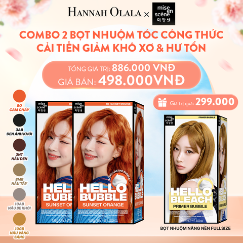  A552_DEAL 7: BỘ 2 HỘP NHUỘM TÓC TẠI NHÀ MISE EN SCÈNE HELLO BUBBLE 100G DẠNG BỌT KEM, CÔNG THỨC CẢI TIẾN MỚI HẠN CHẾ KHÔ XƠ VÀ HƯ TỔN 