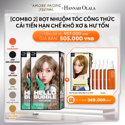  DEAL 6: BỘ 2 NHUỘM TÓC TẠI NHÀ MISE EN SCÈNE HELLO BUBBLE 100G DẠNG BỌT KEM, CÔNG THỨC CẢI TIẾN MỚI HẠN CHẾ KHÔ XƠ VÀ HƯ TỔN 