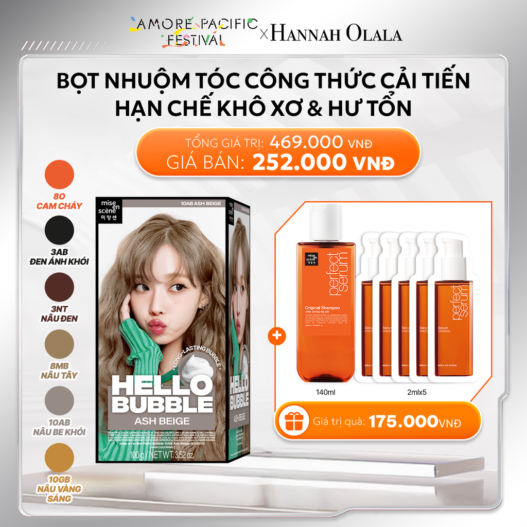 DEAL 5: NHUỘM TÓC TẠI NHÀ MISE EN SCÈNE HELLO BUBBLE 100G DẠNG BỌT KEM, CÔNG THỨC CẢI TIẾN MỚI HẠN CHẾ KHÔ XƠ VÀ HƯ TỔN 