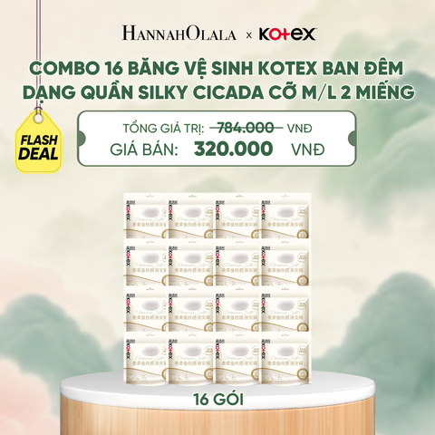  [FLASHDEAL] COMBO 16 BĂNG VỆ SINH KOTEX BAN ĐÊM DẠNG QUẦN SILKY CICADA CỠ M/L 2 MIẾNG - A287 
