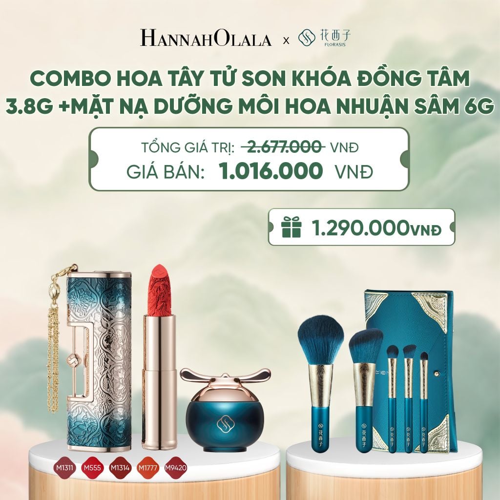  COMBO HOA TÂY TỬ SON KHÓA ĐỒNG TÂM 3.8G + MẶT NẠ DƯỠNG MÔI HOA NHUẬN SÂM 6G - A3026 