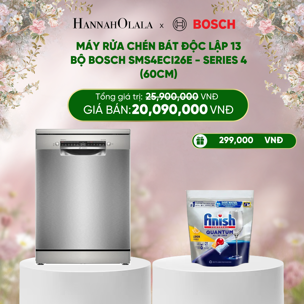  E1400_DEAL 11: MÁY RỬA CHÉN BÁT ĐỘC LẬP 13 BỘ BOSCH SMS4ECI26E - SERIES 4 (60CM) 