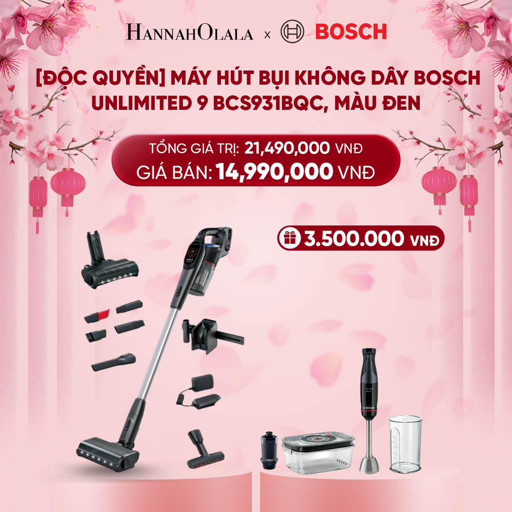  DEAL 1: [ĐỘC QUYỀN] MÁY HÚT BỤI KHÔNG DÂY BOSCH UNLIMITED 9 BCS931BQC, MÀU ĐEN 