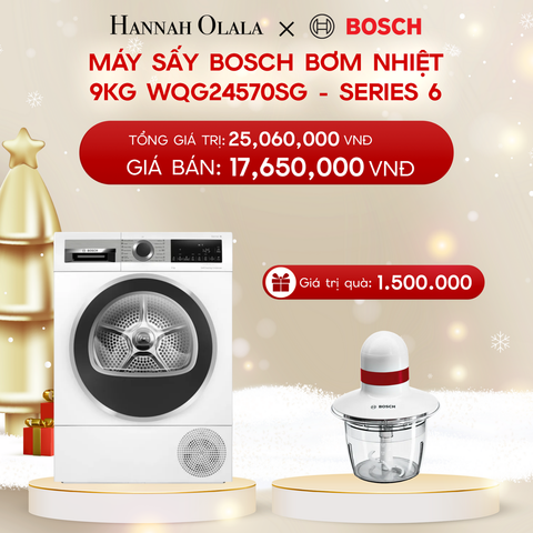  A379_DEAL 6: MÁY SẤY BOSCH BƠM NHIỆT 9KG WQG24570SG - SERIES 6 