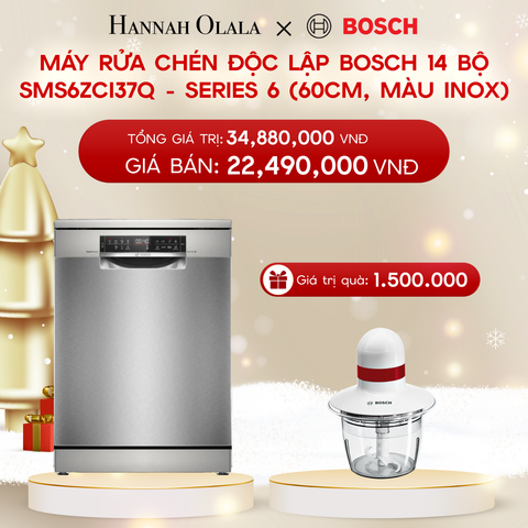  A380_DEAL 7: MÁY RỬA CHÉN ĐỘC LẬP BOSCH 14 BỘ SMS6ZCI37Q - SERIES 6 (60CM, MÀU INOX) 