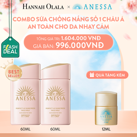  A2003_DEAL 3.1: COMBO SỮA CHỐNG NẮNG DƯỠNG DA DỊU NHẸ AN TOÀN CHO DA NHẠY CẢM VÀ TRẺ EM ANESSA MILD MILK SPF50+ PA++++ 60MLX2 