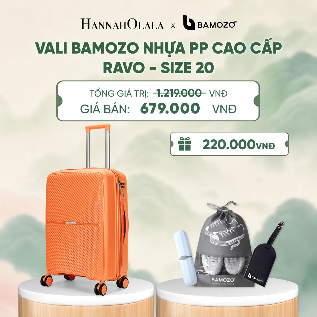  VALI BAMOZO RAVO NHỰA PP CAO CẤP CHỐNG VỠ (TẶNG THẺ TAG DA CHỐNG THẤT LẠC + TÚI ĐỰNG GIÀY XÁM + HỘP ĐỰNG BÀN CHẢI) - DEAL 6 - A801 