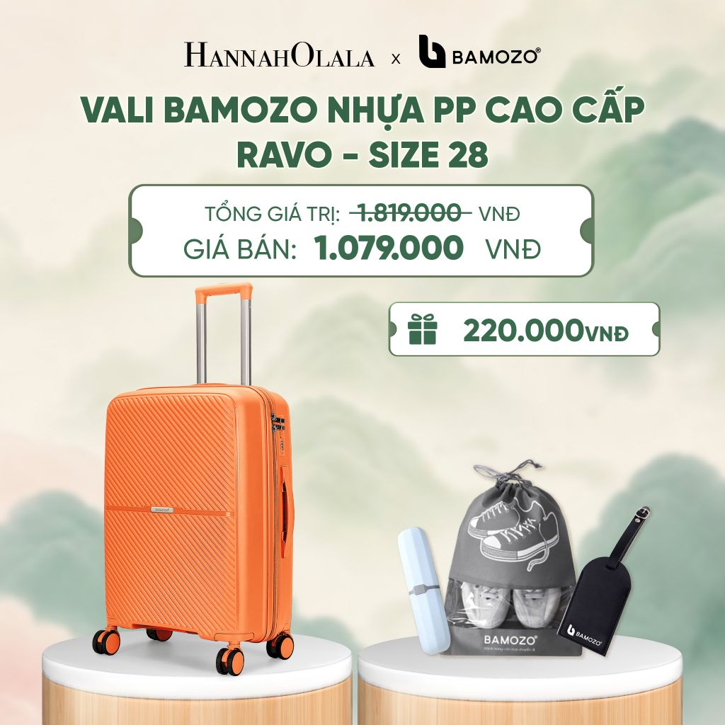  VALI BAMOZO RAVO NHỰA PP CAO CẤP CHỐNG VỠ (TẶNG THẺ TAG DA CHỐNG THẤT LẠC + TÚI ĐỰNG GIÀY XÁM + HỘP ĐỰNG BÀN CHẢI) - DEAL 6 - A801 
