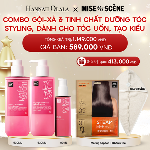  DEAL 3: COMBO GỘI XẢ 530ML VÀ TINH CHẤT 80ML MISE EN SCENE PERFECT SERUM STYLING DƯỠNG TÓC SUÔN MƯỢT, DỄ VÀO NẾP DÀNH CHO TÓC UỐN 