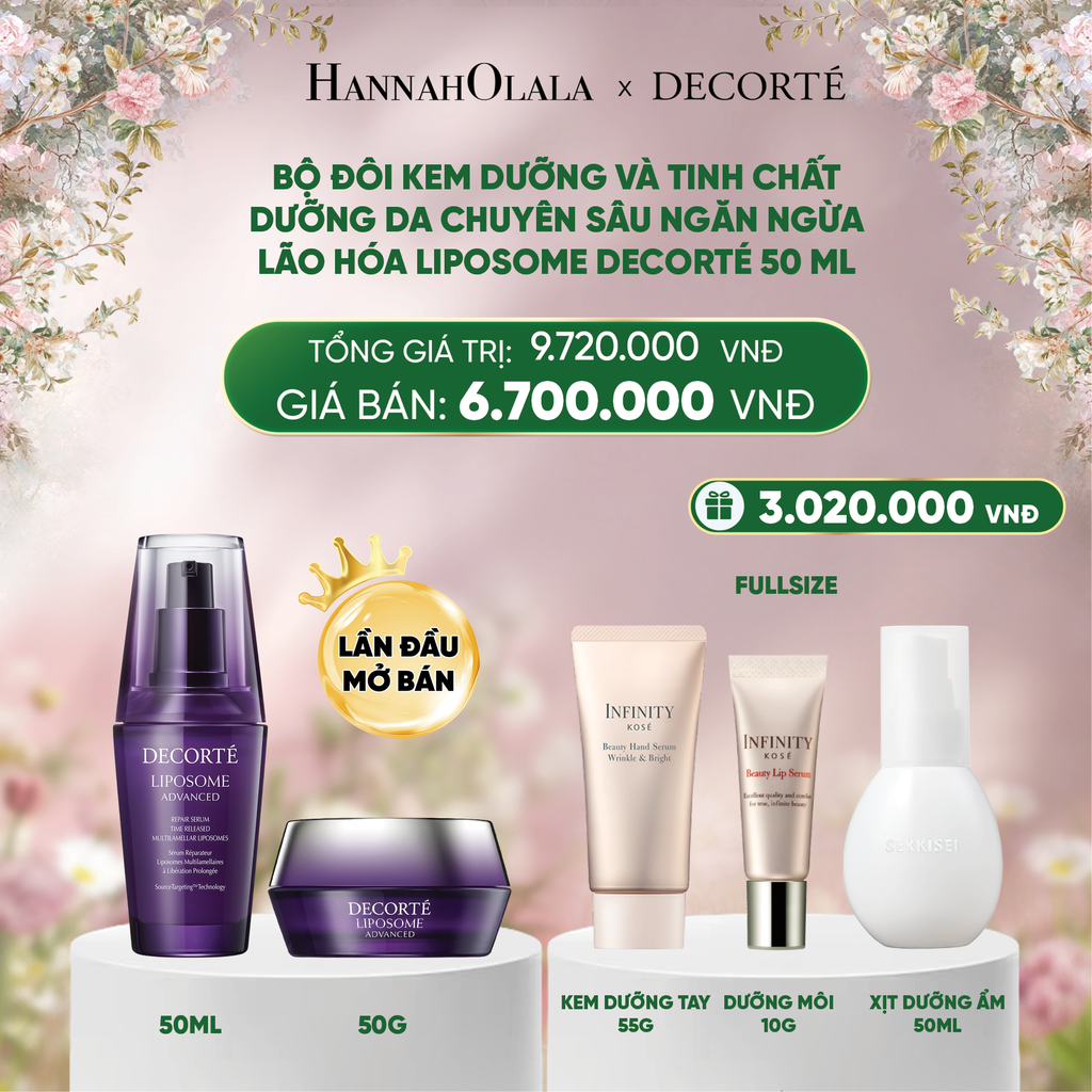  DEAL 2: BỘ ĐÔI KEM DƯỠNG VÀ TINH CHẤT DƯỠNG DA CHUYÊN SÂU NGĂN NGỪA LÃO HÓA LIPOSOME DECORTÉ 50 ML 