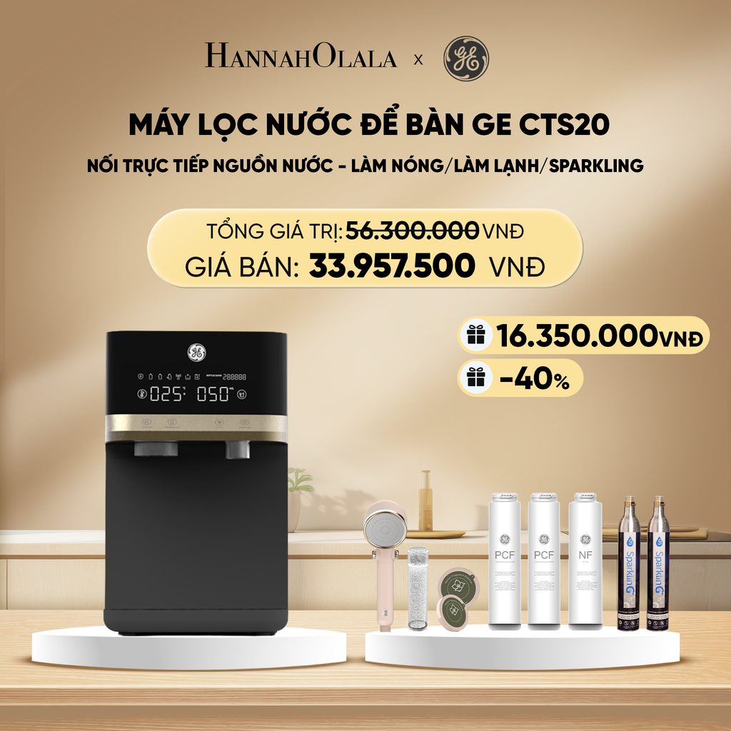  DEAL 2: MÁY LỌC NƯỚC ĐỂ BÀN GE CTS20 NỐI TRỰC TIẾP NGUỒN NƯỚC - LÀM NÓNG/LÀM LẠNH/SPARKLING (TẠO NƯỚC CÓ GA) 