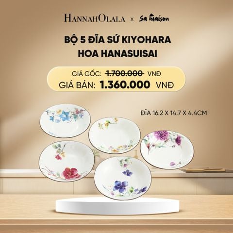 DEAL 11: BỘ 5 ĐĨA BẰNG SỨ HỌA TIẾT HOA HANASUISAI, KÍCH THƯỚC 16.2X14.7XH4.4CM 