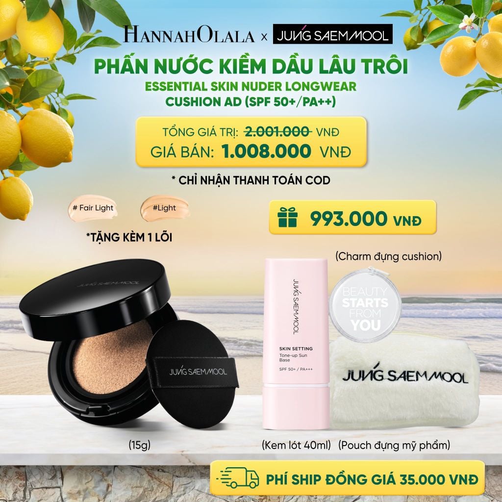  PHẤN NƯỚC KIỀM DẦU LÂU TRÔI ESSENTIAL SKIN NUDER LONGWEAR CUSHION AD (SPF 50+/ PA++) 15G (KÈM LÕI) 