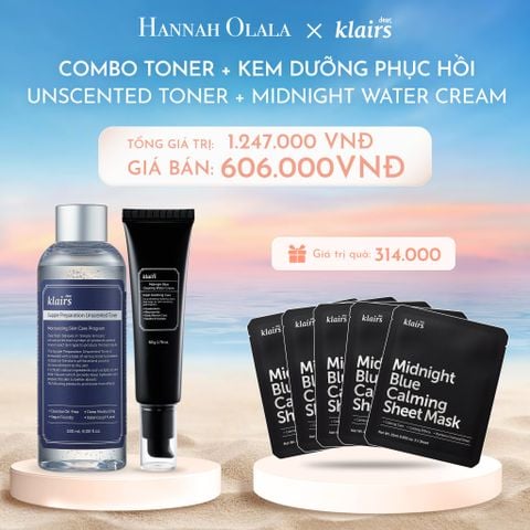  C261_DEAL 4: COMBO CẤP ẨM PHỤC HỒI: NƯỚC HOA HỒNG SUPPLE PREPARATION TONER 180ML+KEM DƯỠNG DA MIDNIGHT BLUE CLEARING WATER CREAM 50G 