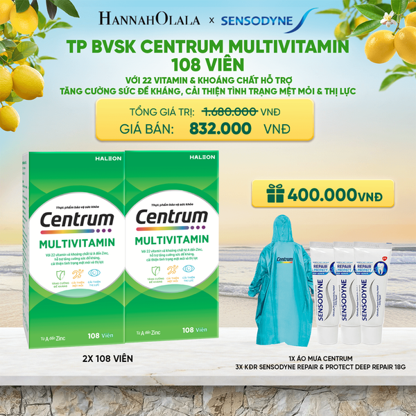  MỚI - BỘ 2 TP BVSK CENTRUM MULTIVITAMIN 108 VIÊN VỚI 22 VITAMIN & KHOÁNG CHẤT HỖ TRỢ TĂNG CƯỜNG SỨC ĐỀ KHÁNG, CẢI THIỆN TÌNH TRẠNG MỆT MỎI & THỊ LỰC - A1958 