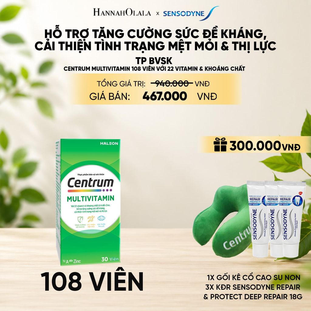  TP BVSK CENTRUM MULTIVITAMIN 108 VIÊN VỚI 22 VITAMIN & KHOÁNG CHẤT HỖ TRỢ TĂNG CƯỜNG SỨC ĐỀ KHÁNG, CẢI THIỆN TÌNH TRẠNG MỆT MỎI & THỊ LỰC 