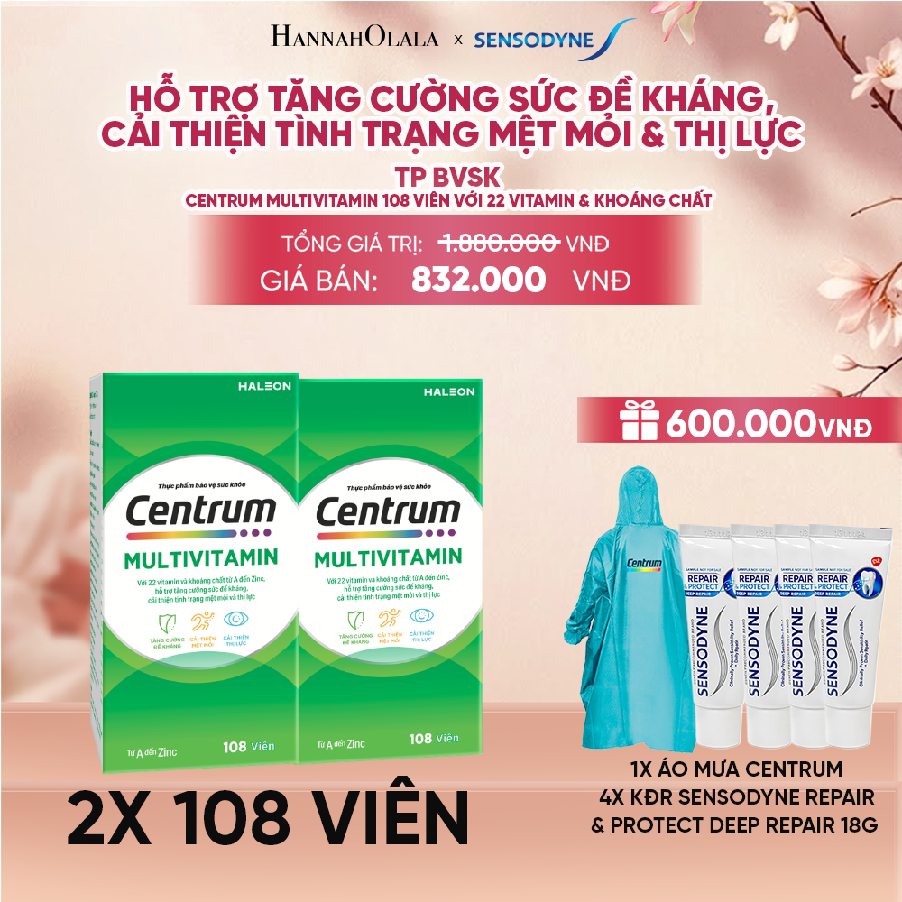  BỘ 2 TP BVSK CENTRUM MULTIVITAMIN 108 VIÊN VỚI 22 VITAMIN & KHOÁNG CHẤT HỖ TRỢ TĂNG CƯỜNG SỨC ĐỀ KHÁNG, CẢI THIỆN TÌNH TRẠNG MỆT MỎI & THỊ LỰC - A1512 