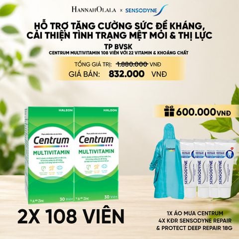  BỘ 2 TP BVSK CENTRUM MULTIVITAMIN 108 VIÊN VỚI 22 VITAMIN & KHOÁNG CHẤT HỖ TRỢ TĂNG CƯỜNG SỨC ĐỀ KHÁNG, CẢI THIỆN TÌNH TRẠNG MỆT MỎI & THỊ LỰC 