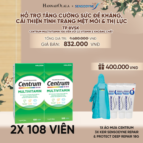  BỘ 2 TP BVSK CENTRUM MULTIVITAMIN 108 VIÊN VỚI 22 VITAMIN & KHOÁNG CHẤT HỖ TRỢ TĂNG CƯỜNG SỨC ĐỀ KHÁNG, CẢI THIỆN TÌNH TRẠNG MỆT MỎI & THỊ LỰC - A2621 