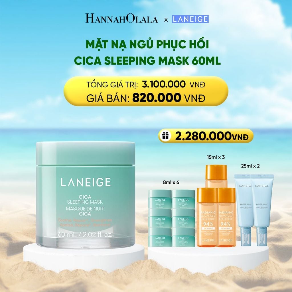  DEAL 12: [PHIÊN BẢN CẢI TIẾN] MẶT NẠ NGỦ PHỤC HỒI VÀ NUÔI DƯỠNG DA LANEIGE CICA SLEEPING MASK 60ML 