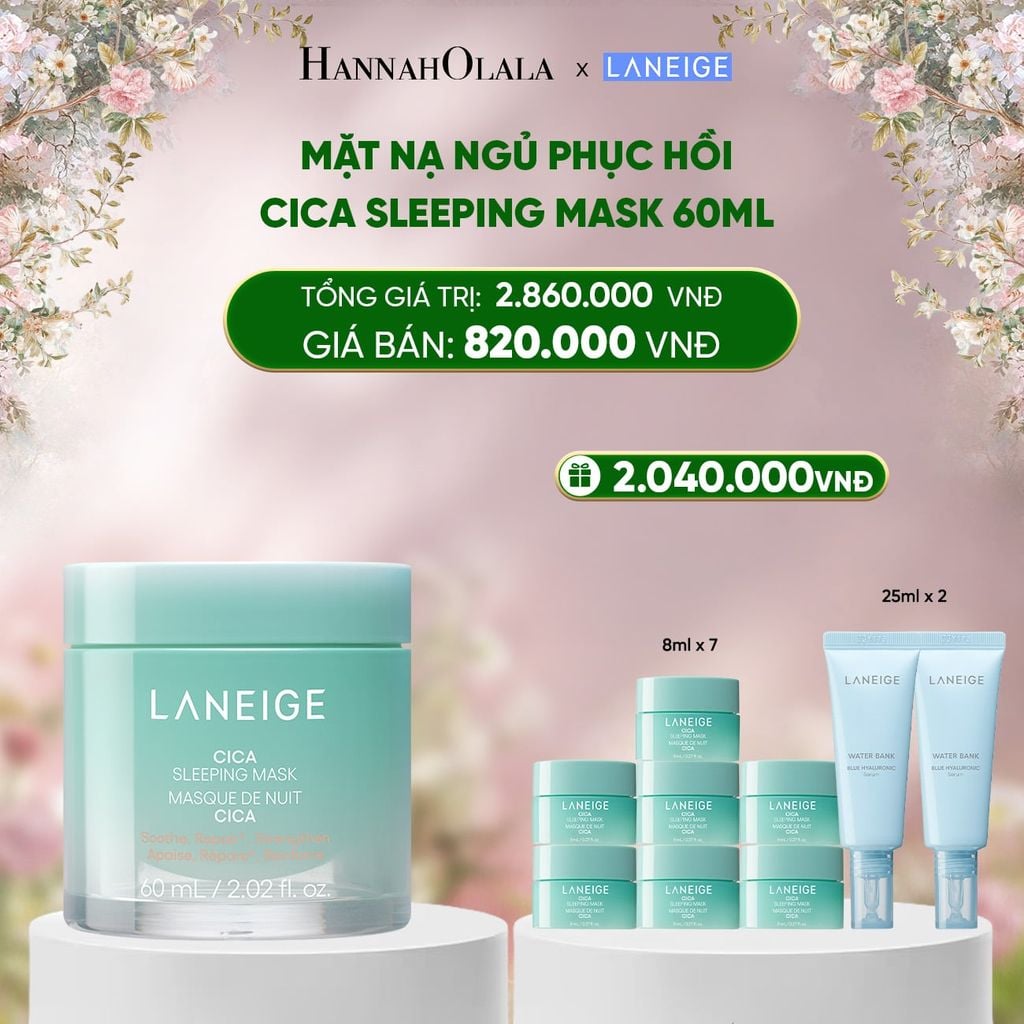  DEAL 12: [PHIÊN BẢN CẢI TIẾN] MẶT NẠ NGỦ PHỤC HỒI VÀ NUÔI DƯỠNG DA LANEIGE CICA SLEEPING MASK 60ML 