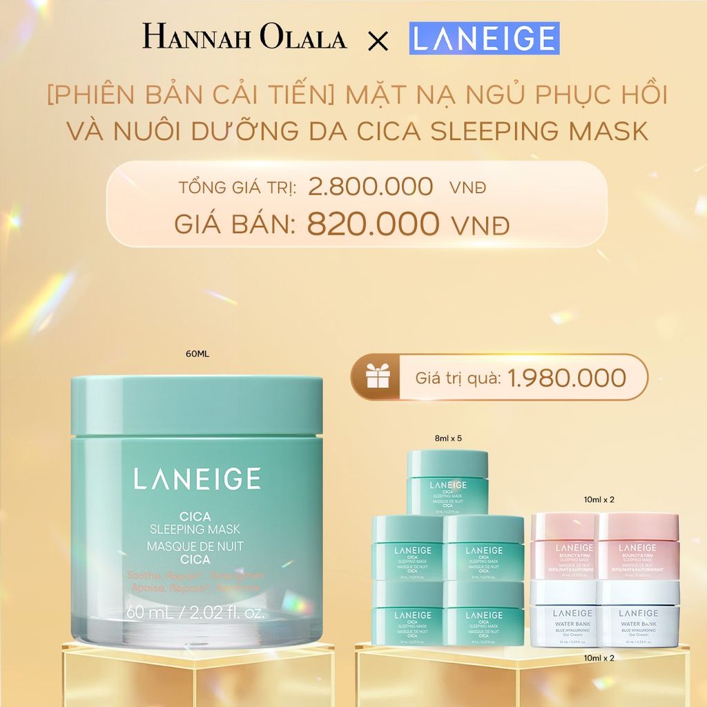  DEAL 12: [PHIÊN BẢN CẢI TIẾN] MẶT NẠ NGỦ PHỤC HỒI VÀ NUÔI DƯỠNG DA LANEIGE CICA SLEEPING MASK 60ML 
