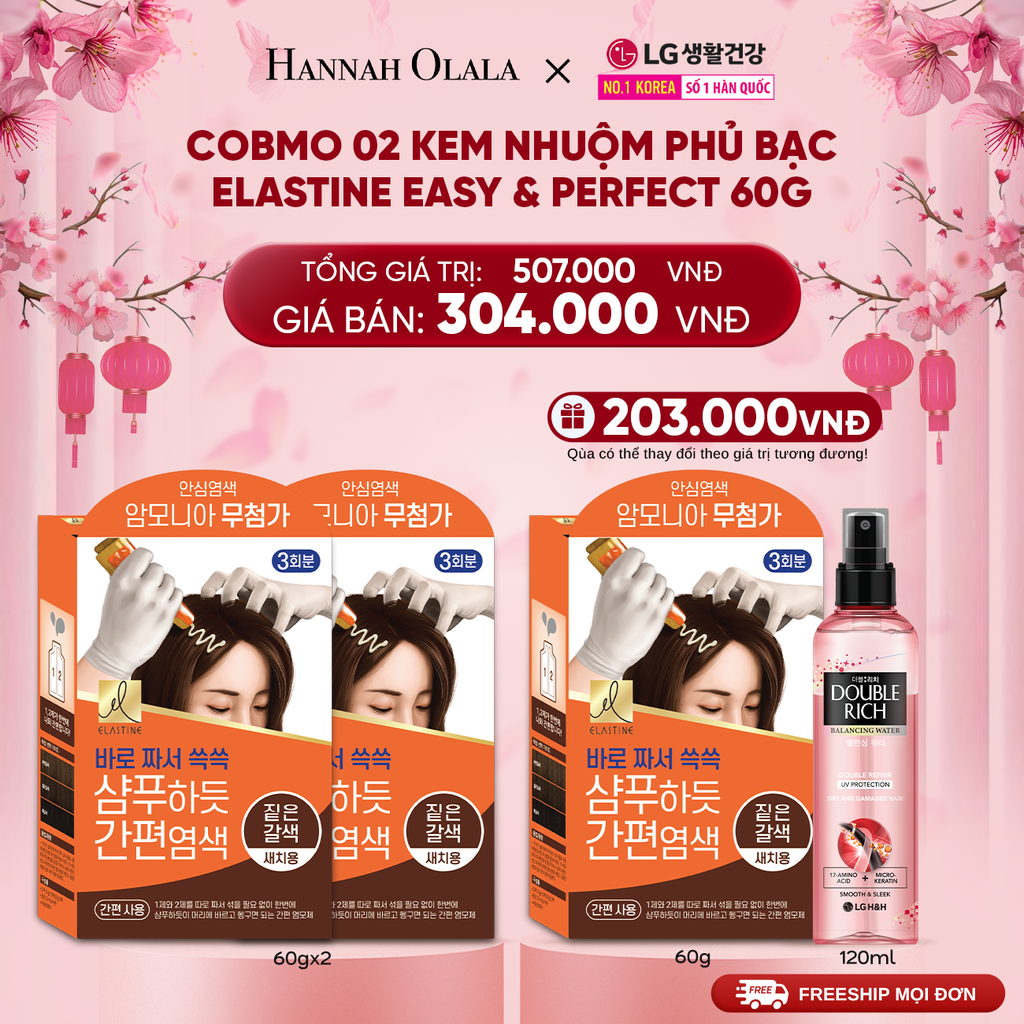  DEAL 40:COBMO 02 KEM NHUỘM PHỦ BẠC ELASTINE EASY & PERFECT NÂU TỰ NHIÊN 60G 