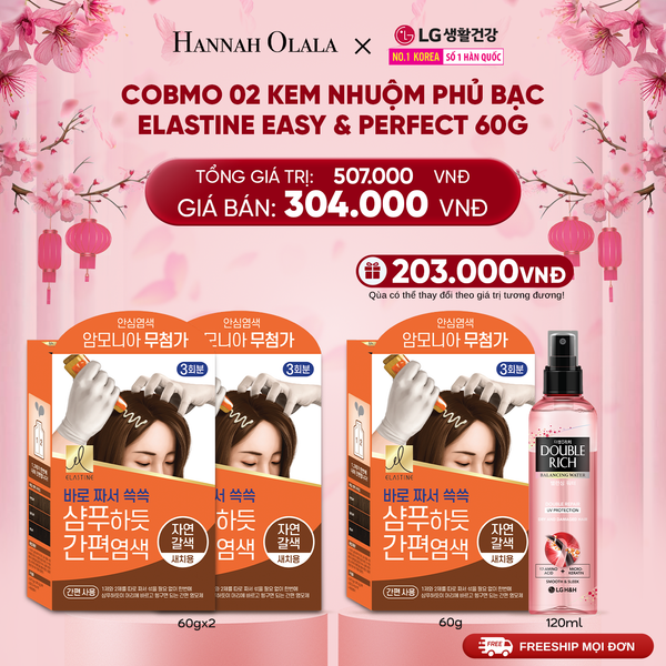  DEAL 40:COBMO 02 KEM NHUỘM PHỦ BẠC ELASTINE EASY & PERFECT NÂU TỰ NHIÊN 60G 