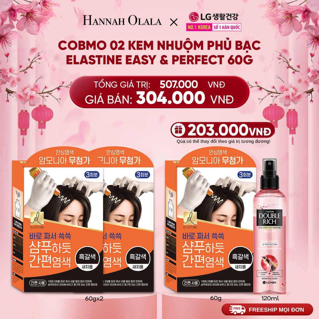  DEAL 40:COBMO 02 KEM NHUỘM PHỦ BẠC ELASTINE EASY & PERFECT NÂU TỰ NHIÊN 60G 