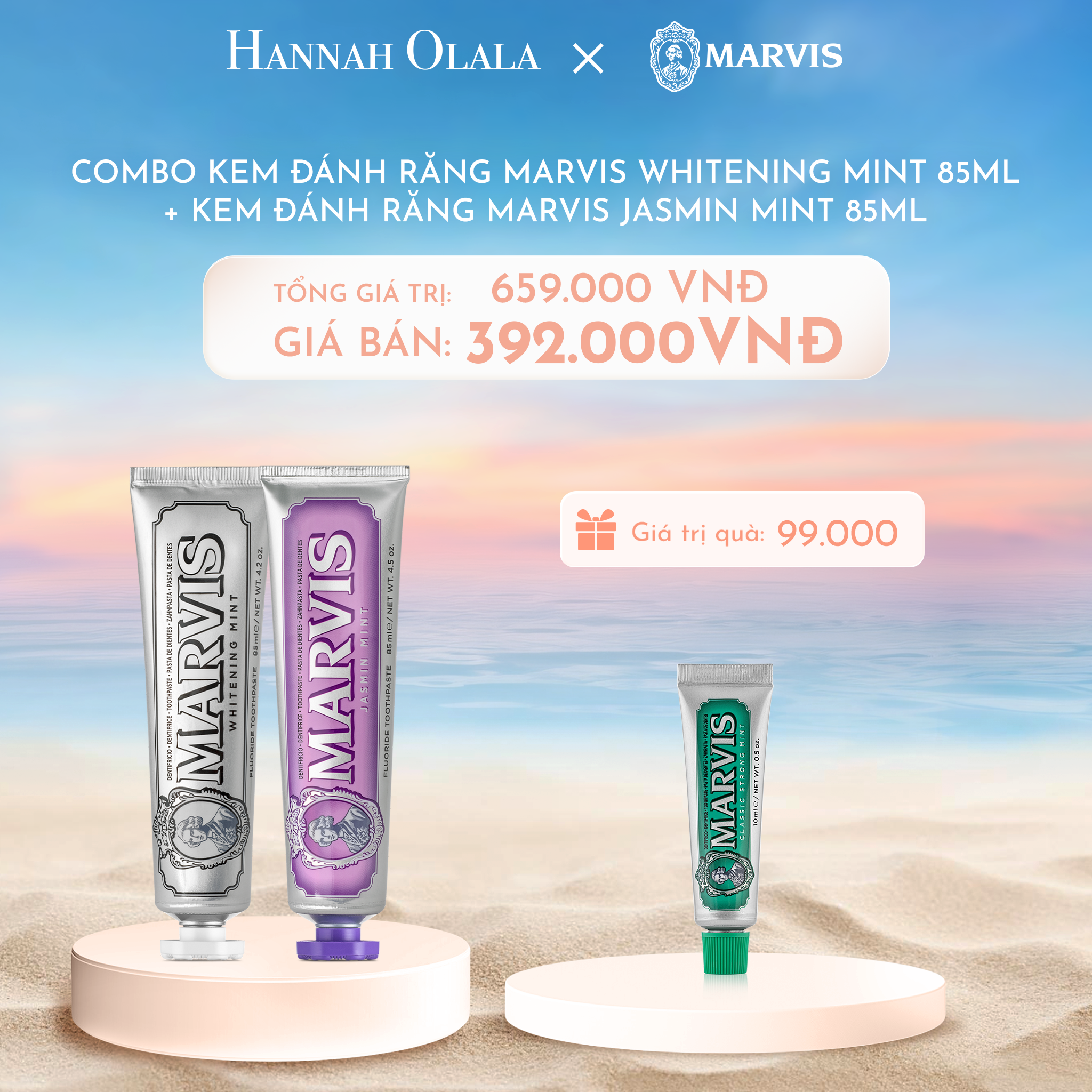  C208_DEAL 6: KEM ĐÁNH RĂNG MARVIS WHITENING MINT 85ML + KEM ĐÁNH RĂNG MARVIS KHÁC 
