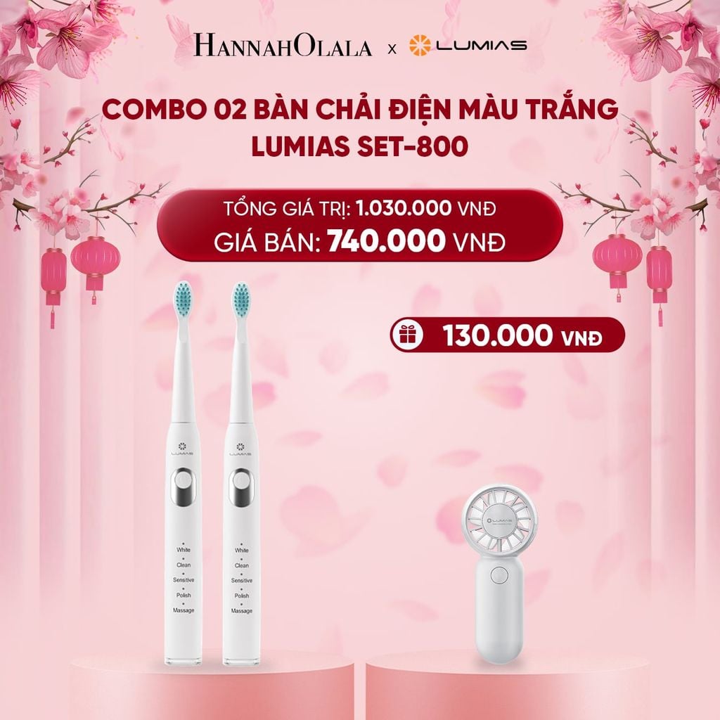  DEAL 24: COMBO 02 BÀN CHẢI ĐIỆN MÀU TRẮNG LUMIAS SET-800 