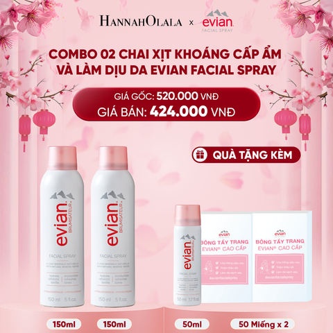  DEAL 2: COMBO 2 CHAI XỊT KHOÁNG CẤP ẨM LÀM DỊU DA EVIAN FACIAL SPRAY 150ML 
