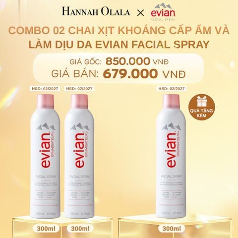  C353_DEAL 1: COMBO 2 CHAI XỊT KHOÁNG CẤP ẨM, LÀM DỊU DA EVIAN FACIAL SPRAY 300ML 