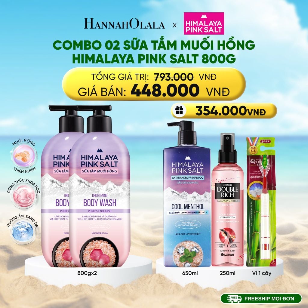  DEAL 14: COMBO 02 SỮA TẮM MUỐI HỒNG HIMALAYA PINK SALT TƯƠI MÁT VÀ SẢNG KHOÁI 800G 