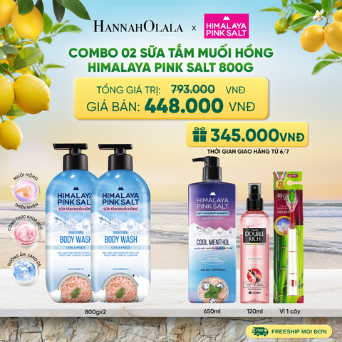  COMBO 02 SỮA TẮM MUỐI HỒNG HIMALAYA PINK SALT TƯƠI MÁT VÀ SẢNG KHOÁI 800G - A729 
